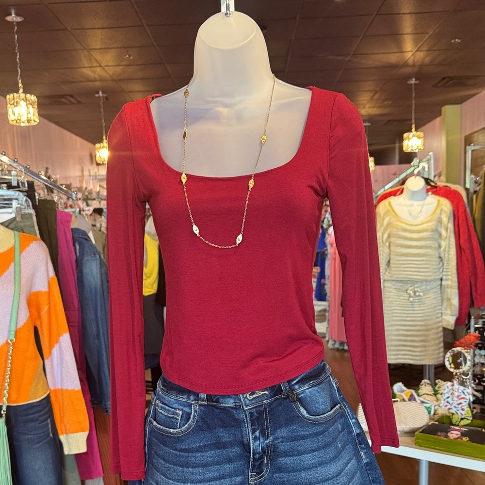 Final Touch Deep Red Long Sleeve Bodysuit